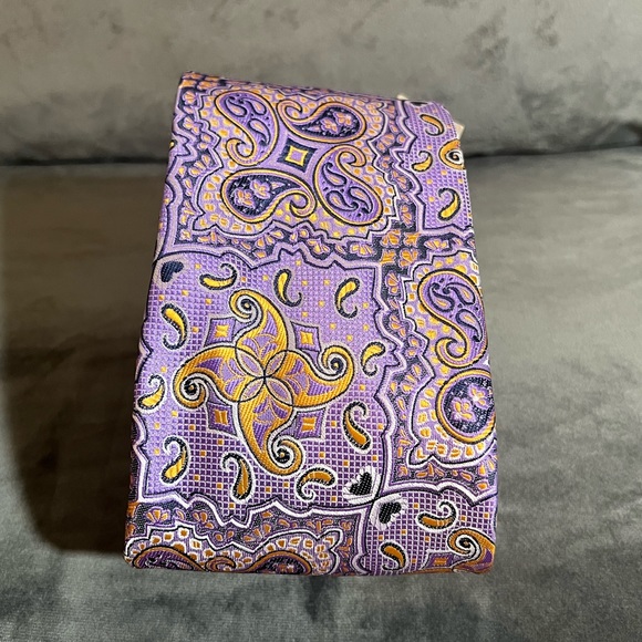 Verse 9 brand tie brocade design in purple navy and gold